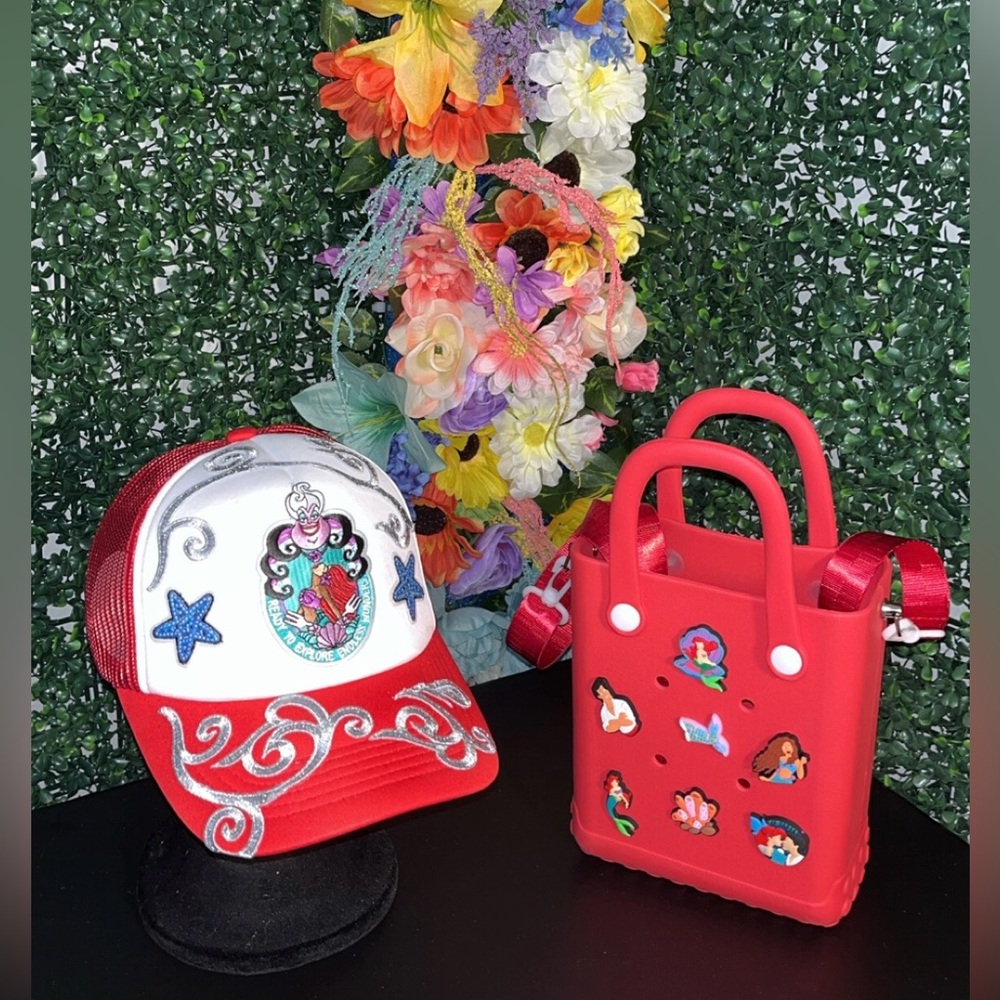 Red Crossbody Bag with Decorative Accents The Little Mermaid Themed Handcrafted
